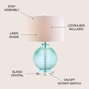 Estelle 26" Glass and Crystal LED Table Lamp - JONATHAN Y